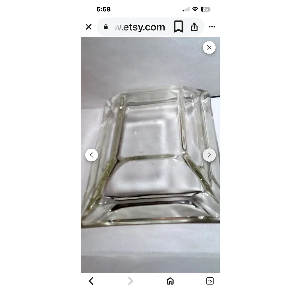 Vintage Square Glass Ashtray‎ Mid Century Modern Decor